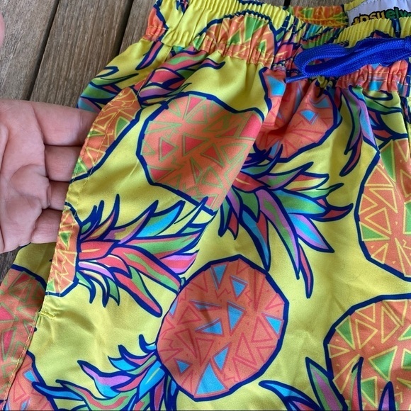 Tipsy Elves Pineapple Swim Trunks 7” Tropical Lined Sz Small Yellow Orange Blue - Picture 6 of 8